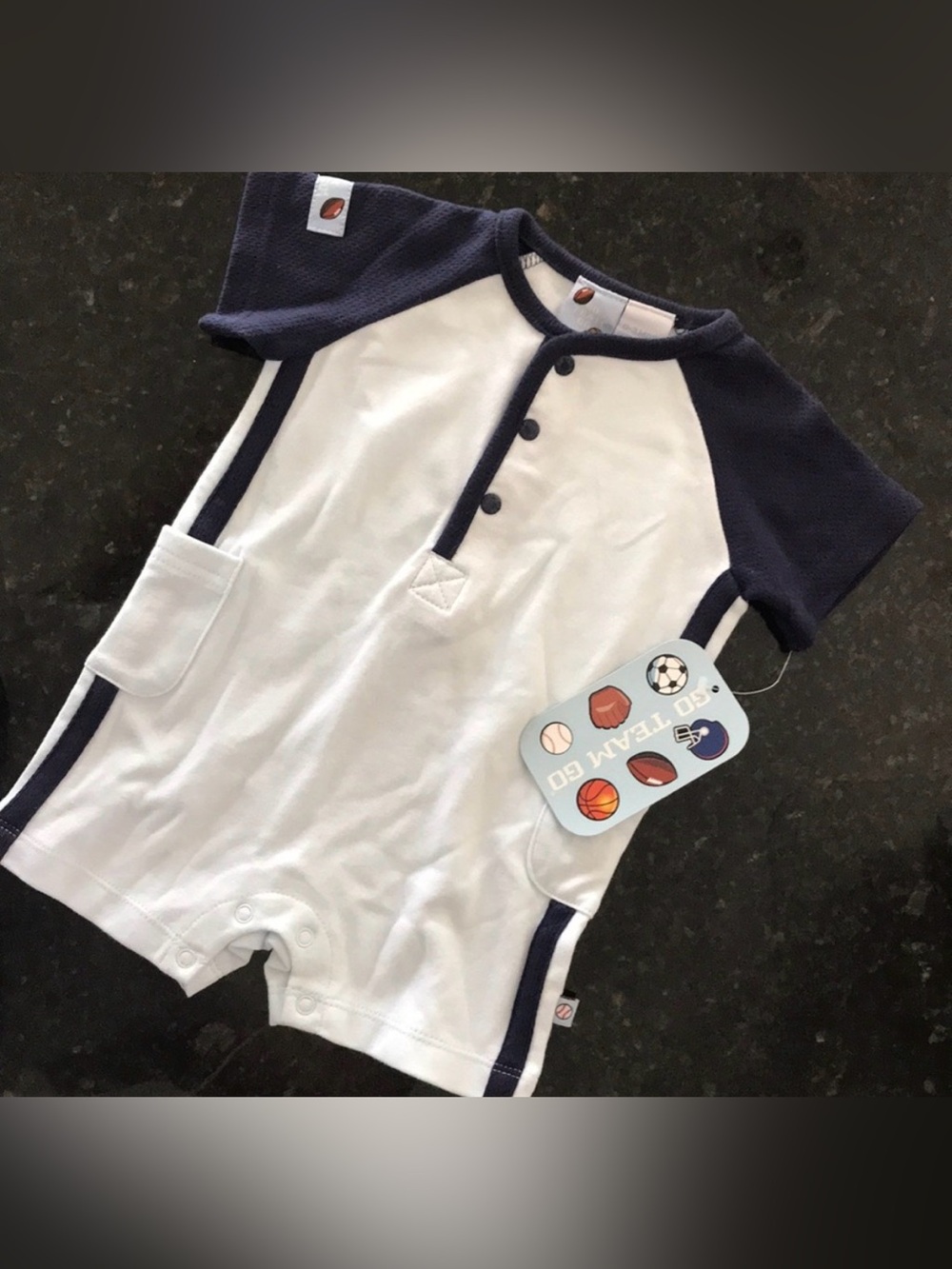NWT Go Team Go 0-3 mos. blue snap shorts onesie